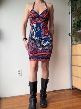 Cache Y2K Halter Paisley Print  Dress